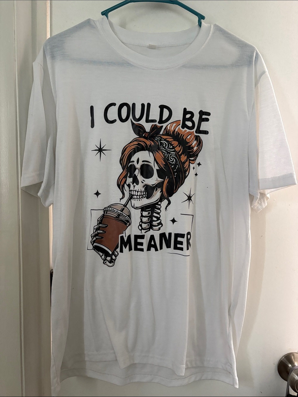 White Graphic Women’s Short Sleeve Tee - 'I Could Be Meaner' Skull Design
